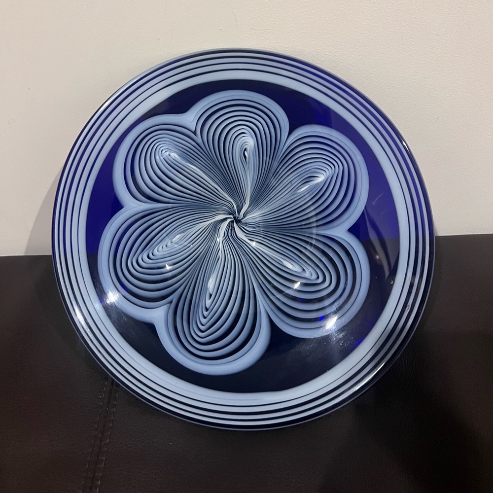 Vintage 10” Venetian Murano Studio ART Glass Center Piece Cobalt Blue Bowl